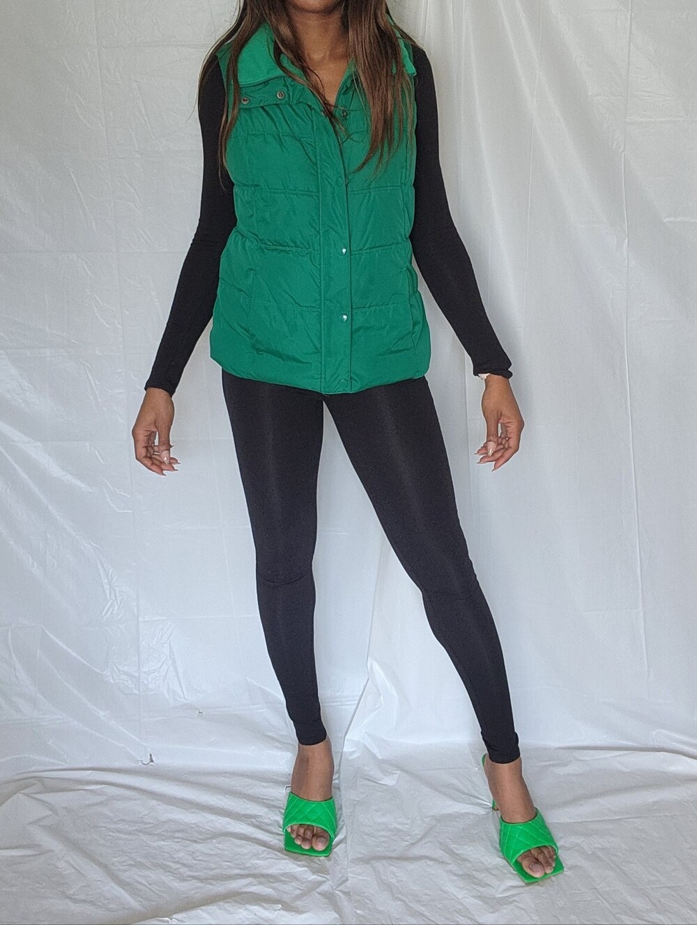 Green Quilted Puffer Vest Fleece Lined
